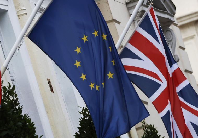 European Union and Union flags fly outside a hotel in London, Britain European Union and Union flags fly outside a hotel in London, Britain